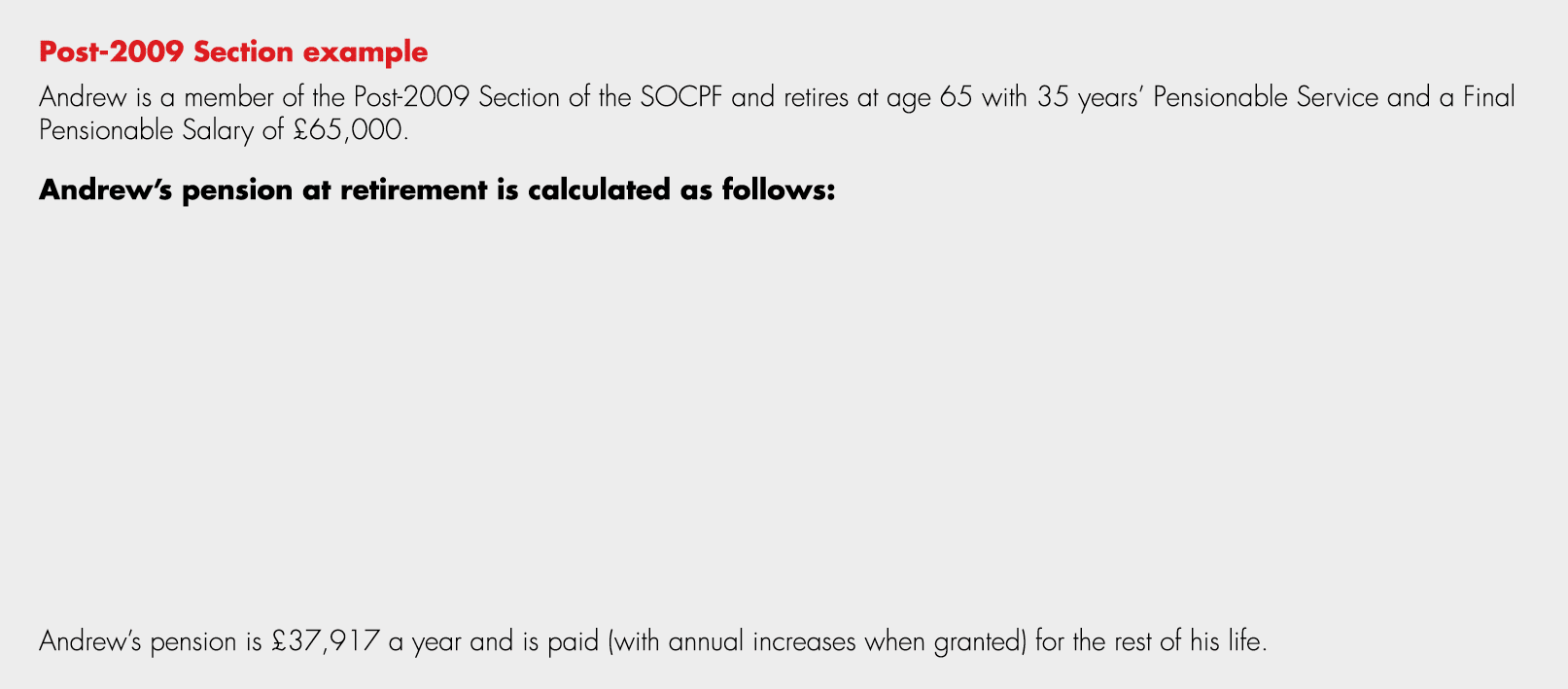 Post 2009 Section example Andrew is a member of the Post 2009 Section of the SOCPF and retires at age 65 with 35 year...