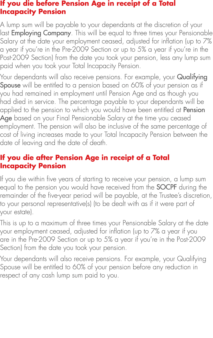 If you die before Pension Age in receipt of a Total Incapacity Pension A lump sum will be payable to your dependants ...