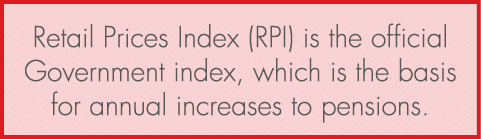 Retail Prices Index (RPI) is the official Government index, which is the basis for annual increases to pensions.