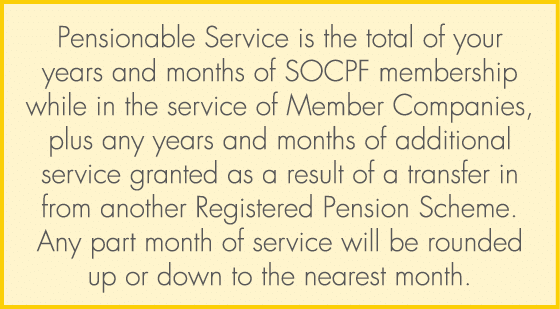 Pensionable Service is the total of your years and months of SOCPF membership while in the service of Member Companie...